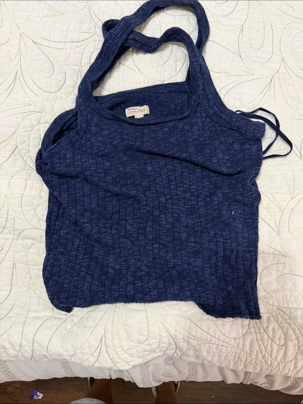 Pilcro Navy Ribbed Strap Tank Top